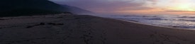 Pink and blue skies with sunset over Heaphy Beach