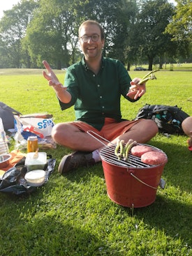 A picture of Rory with a BBQ