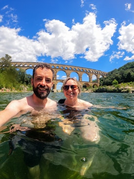 In the water at the Pont du Gard