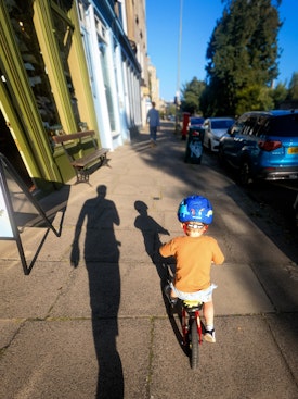 Me and Jack out in the evening sun. Jack on his bike.